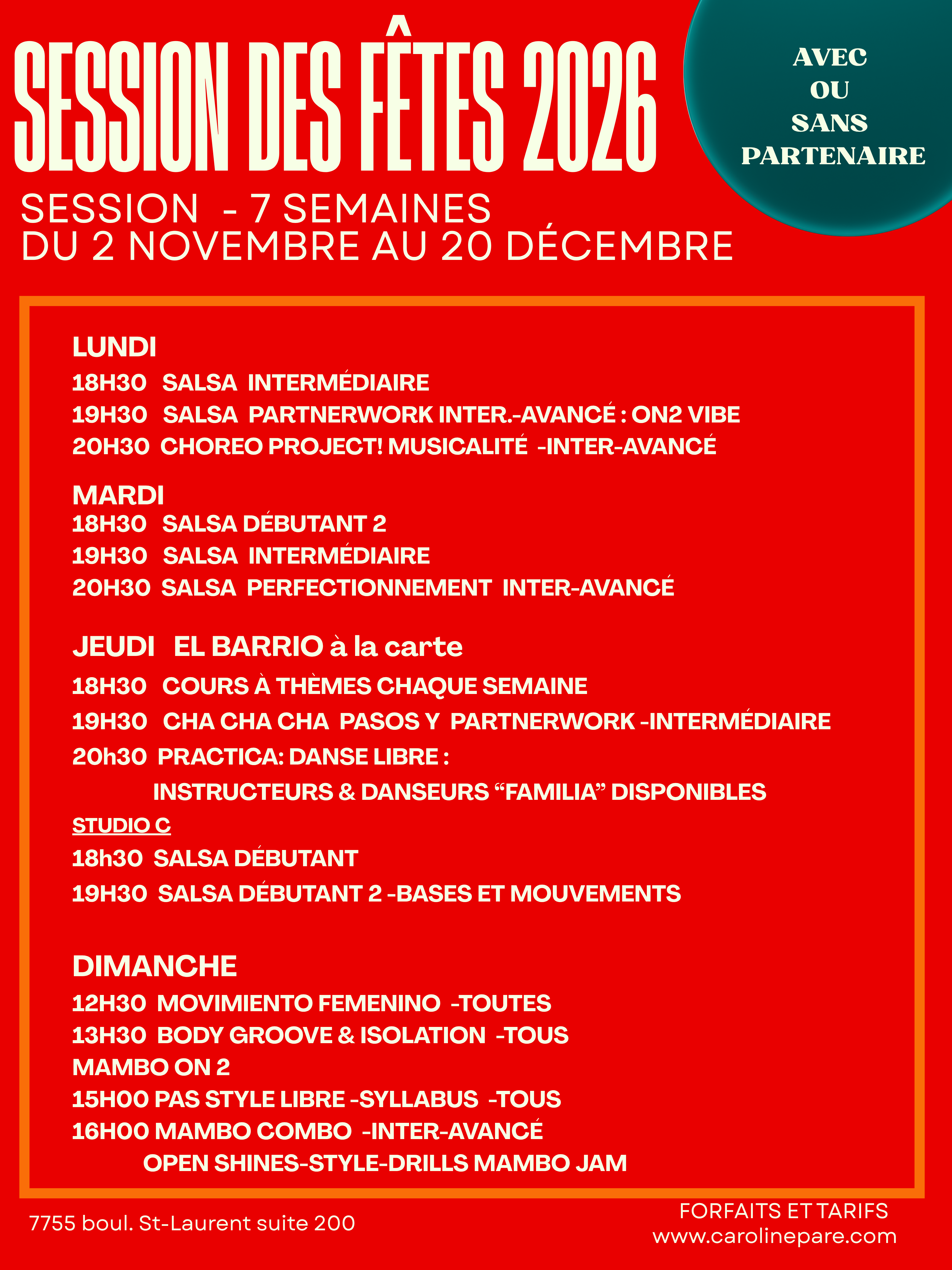 Horaire de la session
